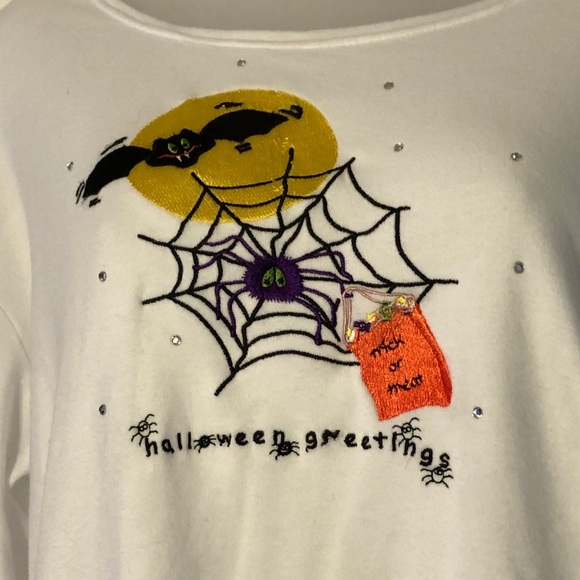 Quacker Factory White L/S Halloween T-Shirt - Picture 2 of 9